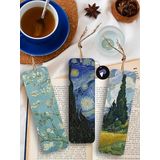 Van Gogh Metal Kitap Ayracı Seti - Üçlü Sanatsal Tasarım - Yıldızlı Gece, Badem Ağacı, Selviler - Kitap Severler ve Sanatseverler İçin Hediye