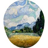 Van Gogh Servi Ağacı Buğday Tarlası Bilek Destekli Mouse Pad Ergonomik Kaymaz Taban Mousepad Fare Altlığı - Yeşil - Beyaz