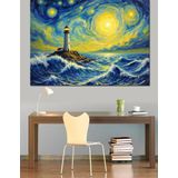 Van Gogh Tarzı Deniz Feneri Dekoratif Kanvas - Mdf Ahşap Tablo