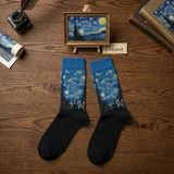 Van Gogh Tasarımlı Pamuklu Soket Çorap - Isme Özel Şerit - Hediye Çanta - 38 - 45 - Siyah - Mavi