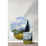 Van Gogh Wheatfield Desenli Bilek Destekli Mouse Pad Kupa Seti - Renkli