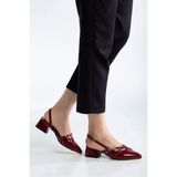 van heflin ELARA Kadın Bordo Rugan Çapraz Bantlı Tokalı Slingback 4 Cm Kalın Topuklu Sivri Burun Ayakkabı