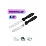VAN VLECK 2’li Pasta Sıvama Spatula Seti – Düz ve Eğik Çelik Spatula, Pasta Krema Yayma Spatulası Takımı