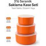 Van Vleck 3’lü Seramik Saklama Kase Seti – Kapaklı Kahvaltılık, Meze ve Gıda Saklama Kabı Seti - Turuncu