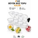 Van Vleck 4'lü Büyük Küre Buz Kalıbı – Silikon Dev Buz Topu Yapma Kalıbı, Yuvarlak Buz Küresi Aparatı - Şeffaf