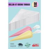VAN VLECK 50’li Kullan At Krema Sıkma Torbası - Pasta, Kek, Krem Şanti Süsleme Poşeti, Hijyenik Set, 30 Cm