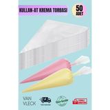 Van Vleck 50’li Kullan At Krema Sıkma Torbası - Pasta, Kek, Krem Şanti Süsleme Poşeti, Hijyenik Set