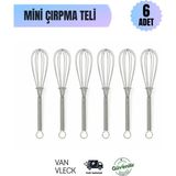 Van Vleck 6 Adet Metal Mini Çırpıcı 13 cm – Paslanmaz Çelik Küçük Boy Çırpma Teli Seti - Metalik Gri