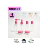 VAN VLECK 6 Parça Seyahat Seti – Şeffaf Fermuarlı Çanta, Sprey Şişe, Sabunluk, Şampuanlık ve Krem Kutuları