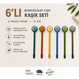 Van Vleck 6'lı Renkli Borosilikat Cam Kaşık Seti – Isıya Dayanıklı Karıştırma, Tatlı ve Çay Kaşığı - Çok Renkli