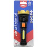 Vanch KÜÇÜK=15CM 2in1= Osl LED - Cob LED USB Şarjlı El Feneri 3-Kademe Işık - Flaşör Şarj Gösterge (5264) - Gri