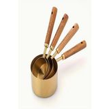 VANCKEY Gold Ölçü Kaşığı Seti 4lü Ahşap Saplı Ölçü Kabı 250ml-125ml-80ml-60ml