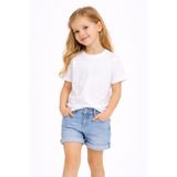 VANDELO Kız Çocuk Beyaz Basic Tişört Bisiklet Yaka Pamuklu Penye Düz Kısa Kollu Rahat Günlük T-Shirt
