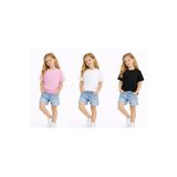 VANDELO Kız Çocuk Pembe - Beyaz - Siyah Basic Tişört Bisiklet Yaka Pamuklu Penye Düz Rahat Günlük T-Shirt