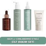 VANG 4'lü Aydınlatıcı & Ton Eşitleyici Cilt Bakım Seti, C Vitamini Serum + Yüz Temizleme Jeli + Glikolik Asit Tonik + Nemlendirici Krem