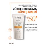 VANG Pembe Renkli Yüz Güneş Kremi, SPF 50+, Leke Karşıtı & Ton Eşitleyici, Yeni Nesil Filtreli, Yüksek Koruma, Tüm Cilt Tipleri, 50 ml