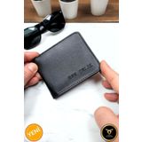 VANİLLA COLLECTİON Siyah Deri Cüzdan Isim Baskılı Çift Para Bölmeli 8 Kart Kapasiteli Kutulu Unisex Model