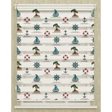 Vanilya Home Çocuk Odası Denizci Dümeni Ve Palmiye Baskılı Zebra Perde - 260 x 240 cm - Renkli