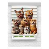 vanilyahome Erkek ve Kız Çocuk Odası İçin Desenli Baskılı Sevimli Kedi Zebra Stor Perde