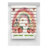 vanilyahome Kız Çocuk Odası İçin Desenli Baskılı Gökkuşağı ve Çilek Zebra Stor Perde