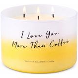 Vanilyalı Karamelli Latte Kokulu Mum - Büyük 3 Fitil Soya Mumu 15 oz - Rahatlama ve Stres Giderici için Aromaterapi Kremalı Kahve Mumları - Kadınlar ve Erkekler için Uzun Ömürlü Rahat Kafe Kokulu