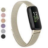 Vanjua Fitbit Inspire 3 Bant Kadın Erkek için, Paslanmaz Çelik Metal Örgü Döngü Ayarlanabilir Manyetik Bileklik Yedek Kayışlar Fitbit Inspire 3 Fitness Tracker ile Uyumlu (Şampanya Altın)