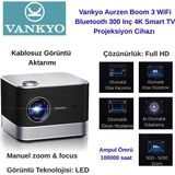 Vankyo Aurzen Boom 3 Wifi + Bluetooth 300 Inç 4K Smart Tv Projeksiyon Cihazı Siyah - Siyah - Beyaz