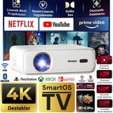 Vankyo Aurzen D1 Smart Tv 4K Destekli Projeksiyon Cihazı +HDR10+AUTO Focus+Auto Keystone+6g Wifi+6.1bt+Dolby Ses Sistemi - Ps5/ps4/xbox - Beyaz