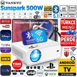 Vankyo Sunspark 500w Android Tv 1080p Destekli Projeksiyon Cihazı 5g Wi-fi + 5.1 Bluetooth - Lcd Led - 240 Inç Yansıtma-dahili Ho