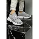 Vanone Çocuk Ortopedik Cırtlı Esnek Hafif Nefes Alabilen Unisex File Çocuk Sneaker Spor Ayakkabı - Gri - Beyaz