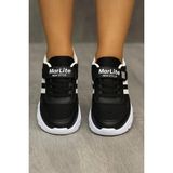 Vanone Lastikli Cırtlı Yumuşak Esnek Hafif Nefes Alabilen Unisex File Çocuk Sneaker Spor Ayakkabı - Siyah-Beyaz