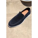 Vantaggio Shoes Erkek Loafer Ayakkabı %100 Hakiki Deri Süet Taban Düz Bağsız Tasarım - Lacivert