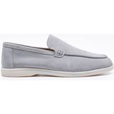 Vantaggio Shoes Erkek Loafer Ayakkabı Deri Gri Süet Düz Tabanlı Rahat Kullanım