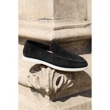 Vantaggio Shoes Loop Süet %100 Hakiki Deri Erkek Loafer Ayakkabı Düz Kauçuk Taban ile Şık - Siyah