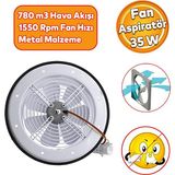 Vantilator Banyo Wc Isyeri Havalandirma Aspiratoru Fani Kirli Hava Kotu Koku Metal 200 Mm