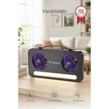 Vantilatör Led Işıklı Şarjlı Çift Fanlı Mini Masaüstü Fan 1200 Mah F23 Siyah