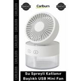 #Vantilatör Masaüstü Şarjlı Portatif Hava Soğutucu Işıklı Su Spreyli Katlanır Başlıklı USB Mini Fan