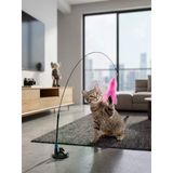 Vantuzlu Tüylü Zilli Kedi Oyun Oltası - Güçlü Vakumlu İnteraktif Esnek Kedi Oyuncağı