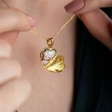 Vaoov 925 Ayar Gümüş Fotoğraflı Kişiye Özel İsimli Gold Kalp Kolye