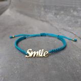 VAOOV 925 Ayar Gümüş Smile Yazılı Turkuaz Makrome Örgü Bileklik