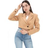 Vapur Crop Blazer Kısa Ceket - Camel - XL