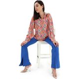 Vapur Reglan Kol Baskılı Saten Gömlek - Turuncu - XL