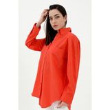 Vapur Tek Cepli Kolları Katlı Oversize Kalın Keten Gömlek - Turuncu - XS
