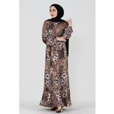 Varak Detaylı Leopar Desenli Elbise-VİZON