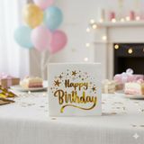 Varaklı Happy Birthday Yazılı Peçete - Beyaz Zemin Yıldız Desenli