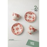 VarBiFırsat 2’li Vintage Desenli Porselen Fincan Seti | Çay & Kahve Fincanı Tabaklı Takım - Kırmızı