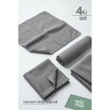 Varbifırsat 4'lü Mikrofiber Cam ve Temizlik Bezi 40x40 cm Mavi Gri Baklava Desenli Mikro Fiber Bez