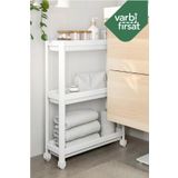 Varbifırsat Slim 3 Katlı Tekerlekli Raf Ünitesi Beyaz, Banyo Rafı, Mutfak Rafı, Servis Sehpası, Organizer