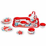 VARDEM 15 Parça Çiçek Desenli Metal Çay Seti, Çocuklar İçin Tepsili Evcilik ve Çay Saati Oyun Seti 3+ Yaş ATF-998A-998B