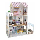 Vardem 3 Katlı 15 Parça Aksesuarlı Ev Seti, 120 x 104 x 36,4 cm Büyük Oyun Evi, Mobilyalı ve Aksesuarlı Çocuk Evcilik Oyuncak Seti, Bebek Evi ve Rol Yapma Oyuncağı TX1195